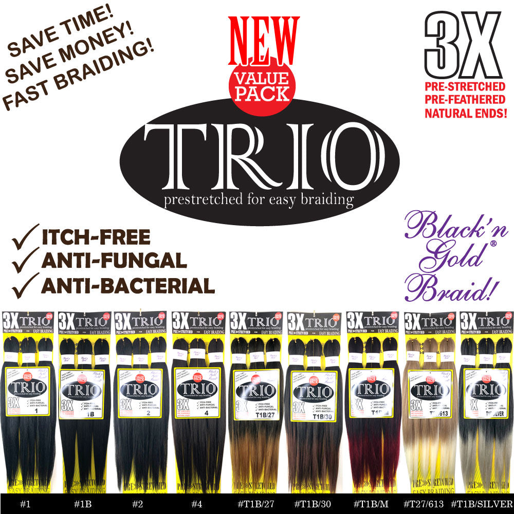 3x Trio Prestretched for Easy Braids- Blan'n Gold