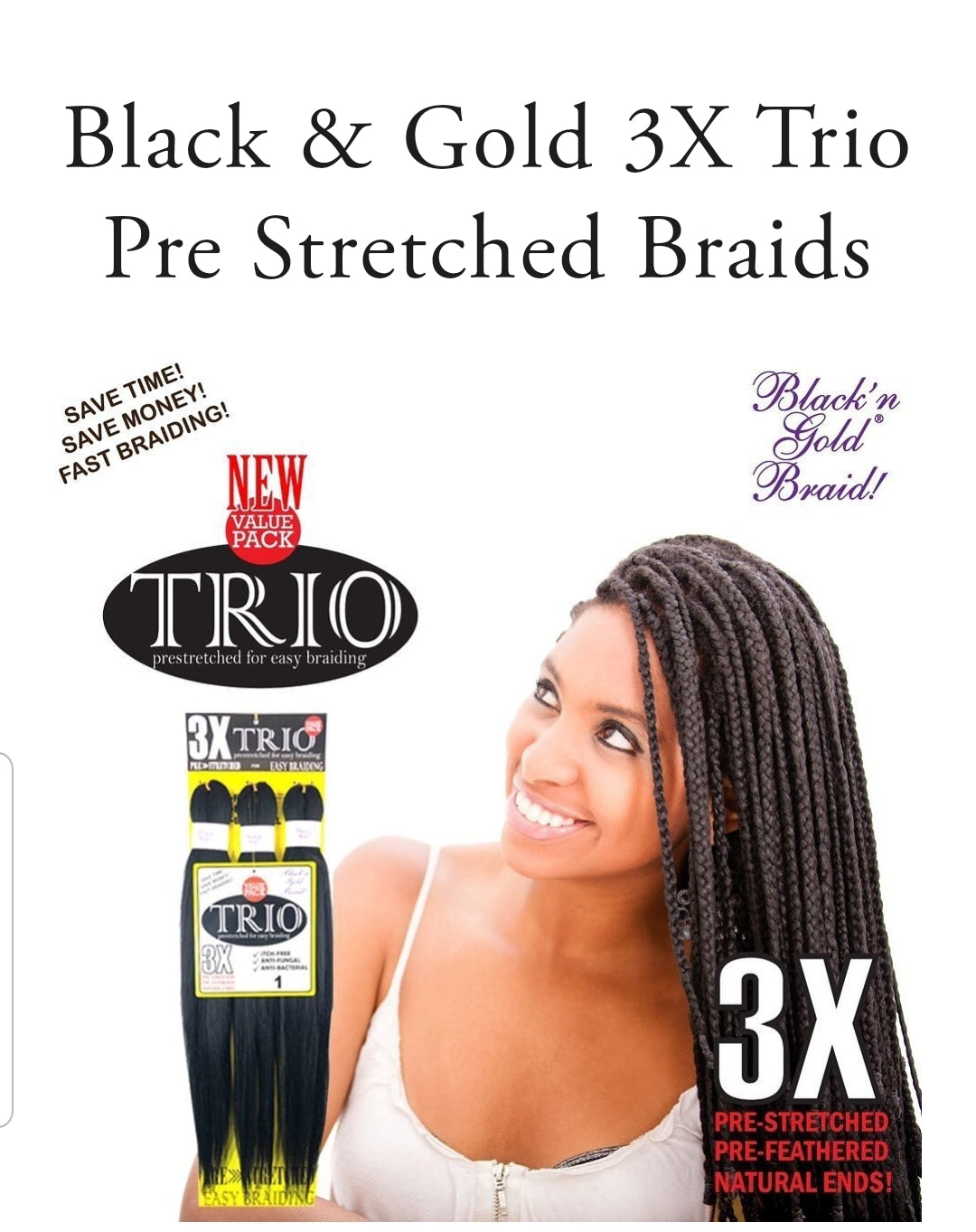 3x Trio Prestretched for Easy Braids- Blan'n Gold